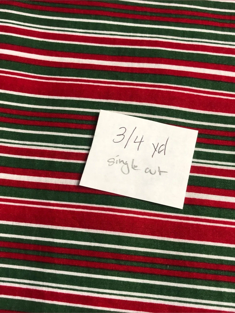 3/4 yard - Vintage Red, Green and White Striped Cotton Fabric (F02)